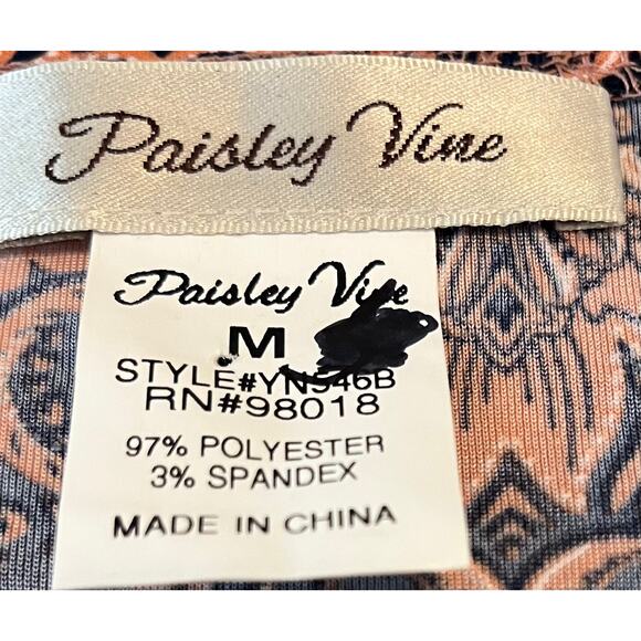PAISLEY VINE 3/4 SLV RND NECK ANKLE LGTH TENT/TRAPEZE DRESS, WOMEN, M, ORAG NAVY - Picture 9 of 10